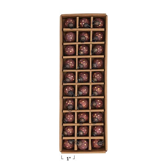 Hello Honey® 1" Distressed Burgundy & Gold Embossed Glass Ball Ornaments, 30ct.